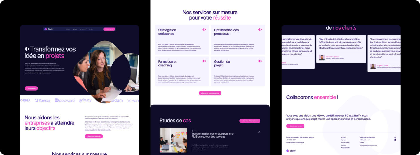Image banner with several section previews of Eazyclick service providers base design called Starify