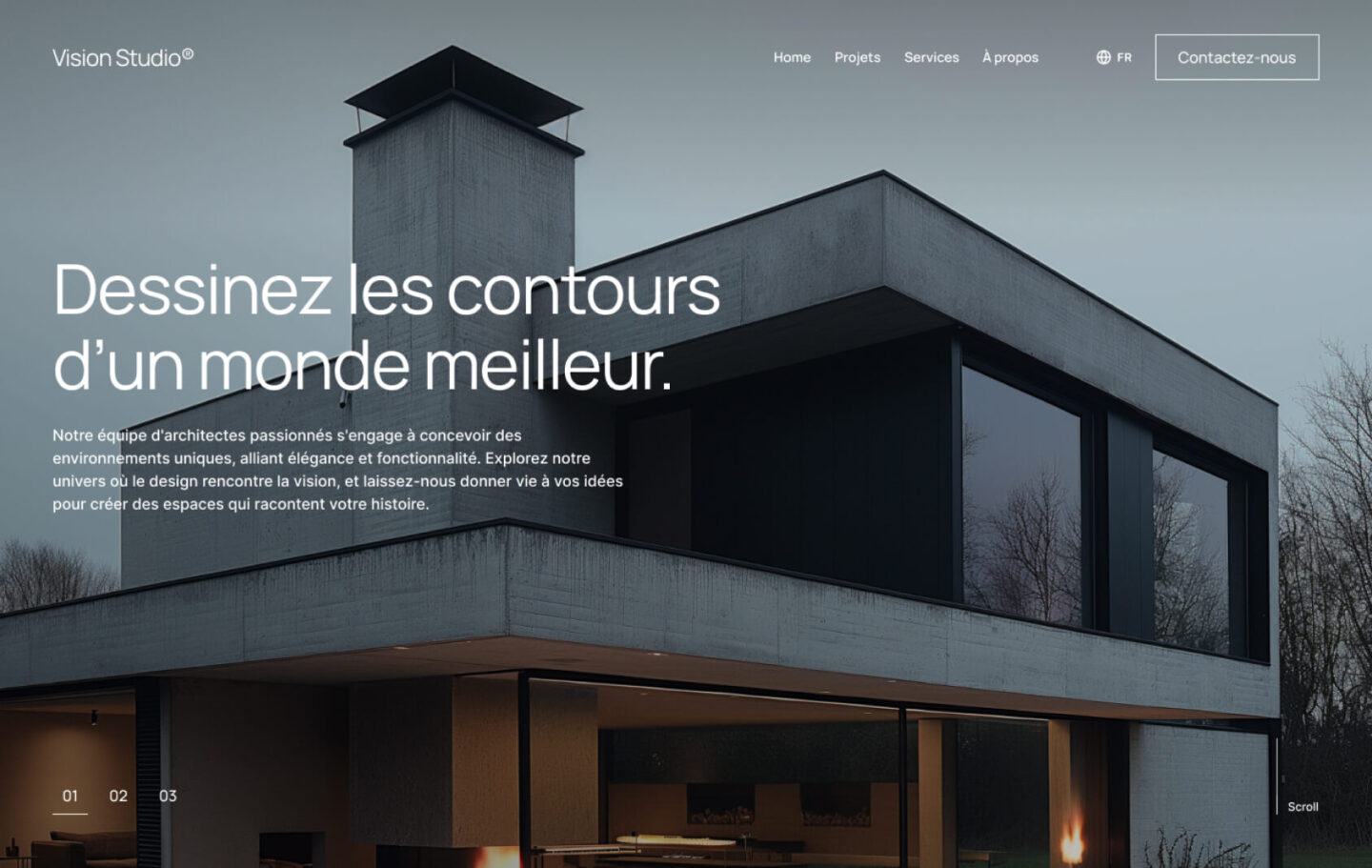 Full homepage preview for Eazyclick architects base design called Vision Studio